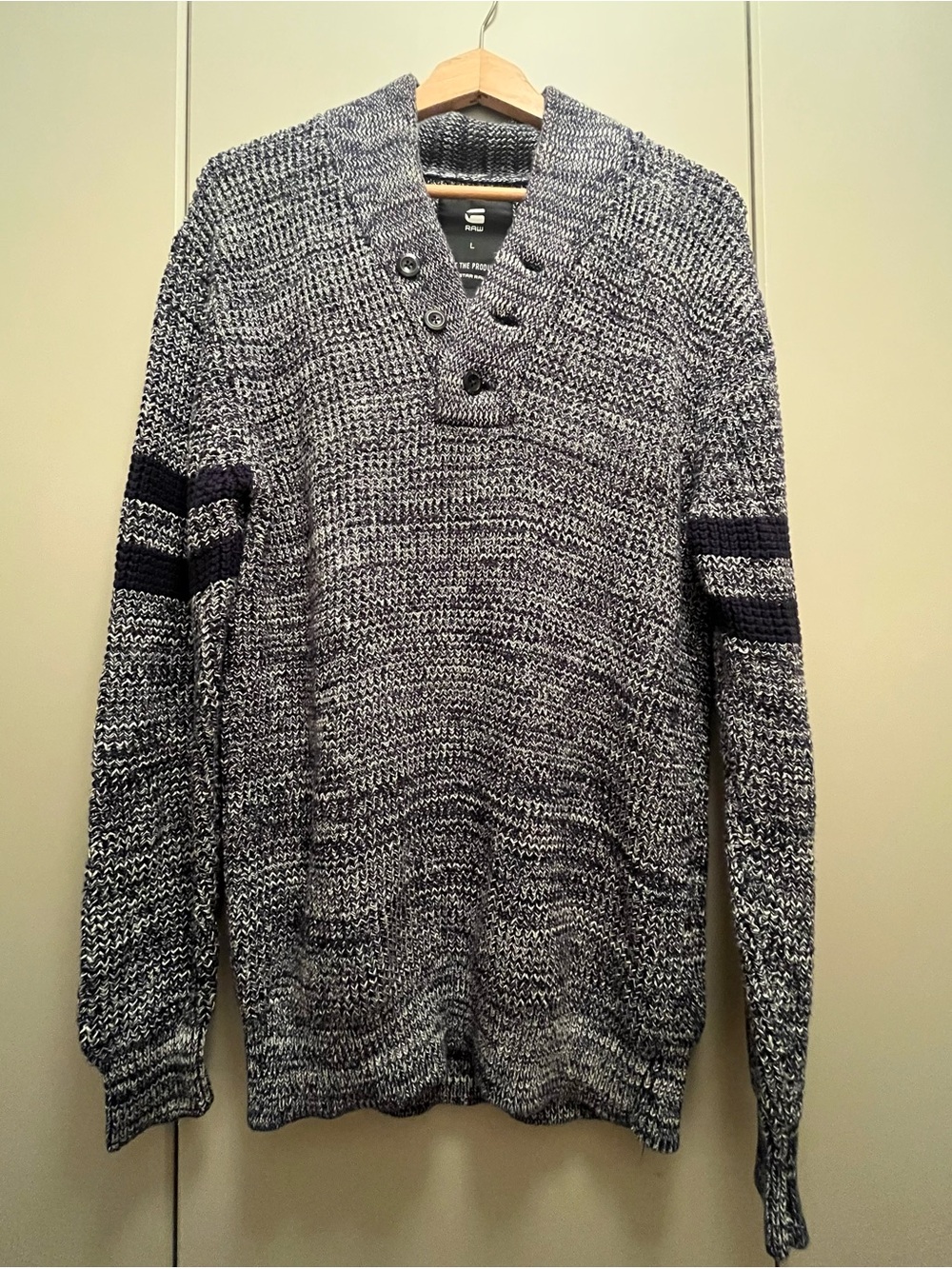 G-Star Gray Marled V-Neck Sweater. Navy blue and white blend
